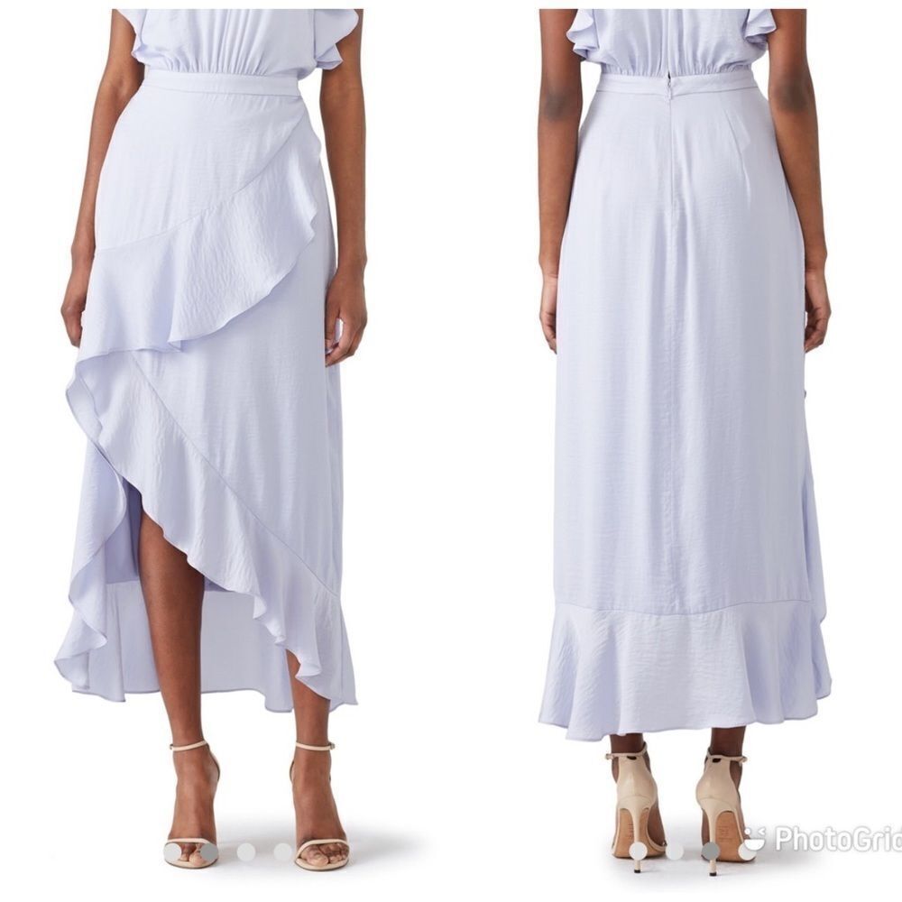 THE JETSET‎ DIARIES Purple Satin Midi Skirt Draped Ruffle Thigh Slit Large New